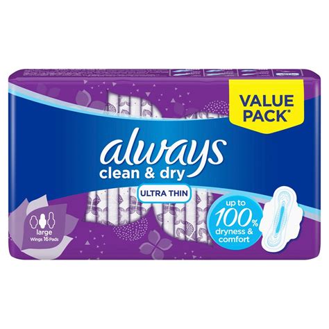 Always Clean And Dry Ultra Thin Large Sanitary Pads With Wings 16pcs