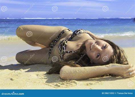 Girl In Bikini Lying On A Sandy Beach Stock Photo Image Of Pacific