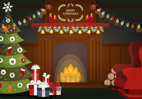 Christmas Night Fireplace Illustrator Graphics ~ Creative Market