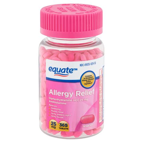 Equate Allergy Relief Diphenhydramine Tablets 25mg, 365 Count - Walmart.com