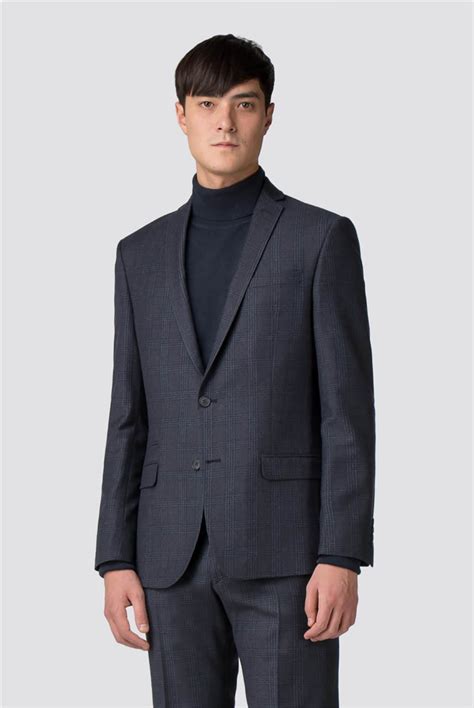 Ben Sherman Navy With Blue Overcheck Slim Fit Suit