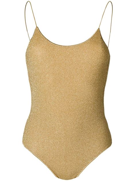 Oséree Synthetic Metallic Thread Swimsuit In Yellow Lyst
