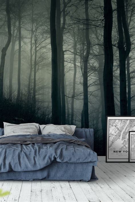 Foggy Dark Forest Wallpaper Forest Wall Mural Bedroom Forest
