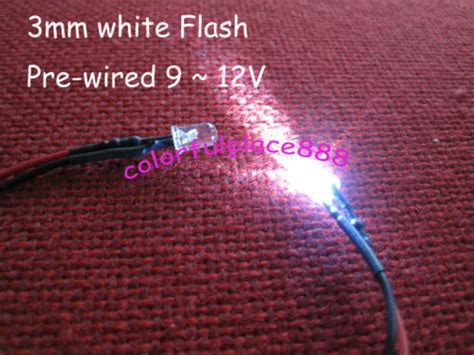 10pcs 3mm White Flash Flashing 9v 12v Dc Pre Wired Water Clear Led Leds
