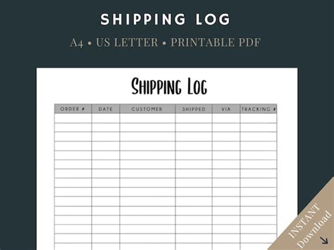 Printable Shipping Log Small Business Shipping Log Etsy