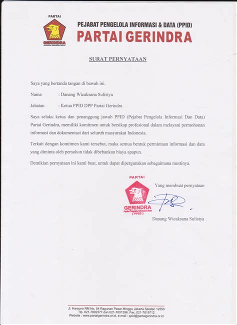 Contoh Surat Pernyataan Bebas Anggota Partai Surat Lamaran Kerja