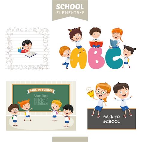 Ilustración Vectorial De Elementos De Educación Vector Premium