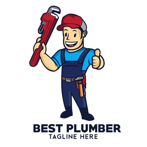 Plumbing Man Vector Illustration Logo Mascot Character In Retro Cartoon