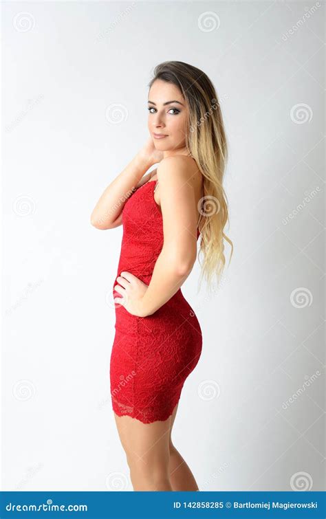 Pretty Girl In Red Dress Stock Image Image Of Blond 142858285