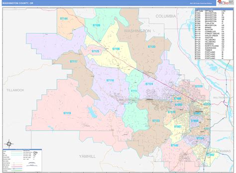 Washington County Or Wall Map Color Cast Style By Marketmaps