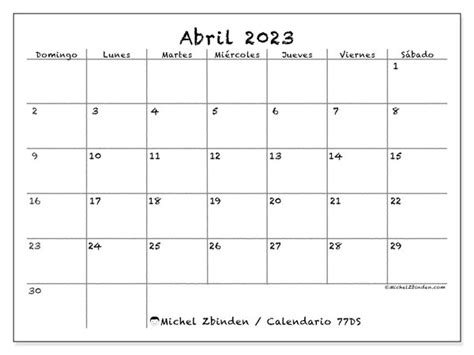 Calendario Abril De 2023 Para Imprimir “446ds” Michel Zbinden Pe