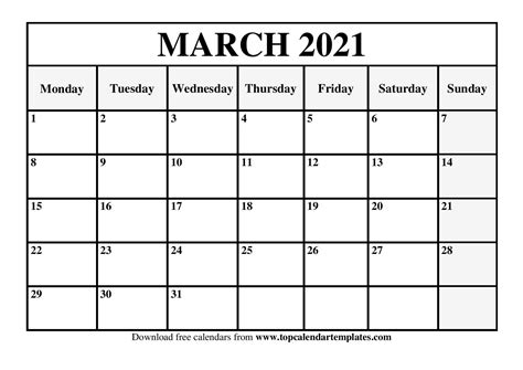 Free March 2021 Calendar Free Printable Calendar Monthly
