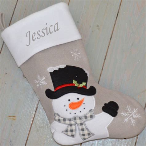 Grey Snowman Christmas Stocking40x20cm The Embroidery Hut The