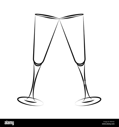 Two Glasses Of Champagne Simple Drawing Vector Illustration Eps10 Stock