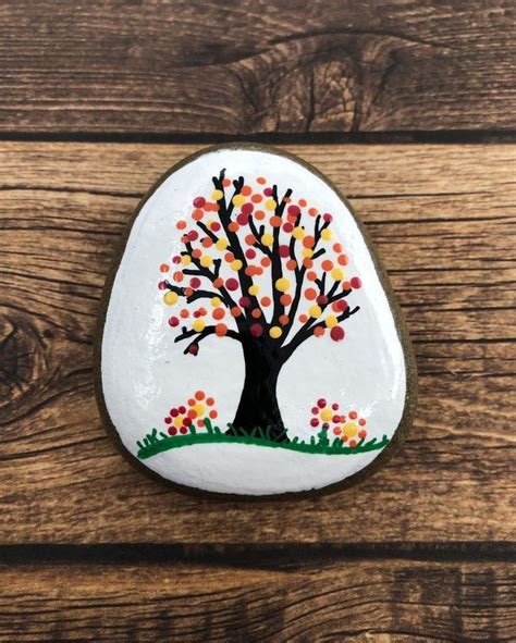 Tiny Tree In Autumn Painted Rock Fall Foliage Hand Painted Etsy In