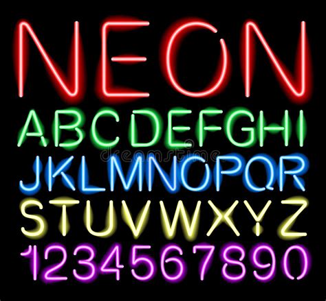 Neon tubes is a typeface inspired by real world neon light signs, it features minimal letter forms with smooth rounded corners and, true to real neon tubes, strictly uses lines with open start and end points. Font neon light stock vector. Illustration of element ...