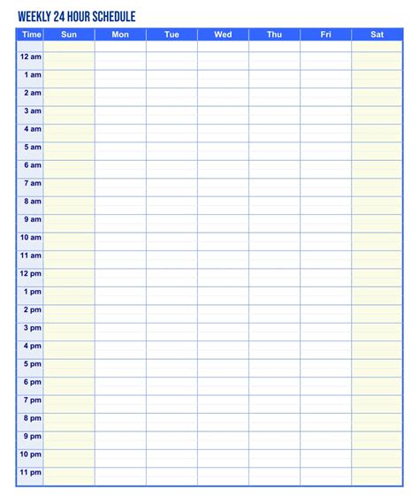 Printable Hourly Weekly Schedule Printable Word Searches