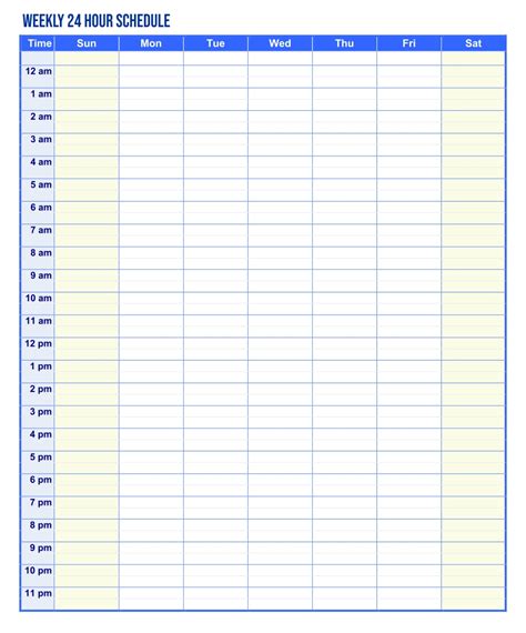 Weekly calendar with hours printable