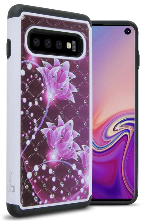 Purple Flowers Hybrid Rhinestone Bling Phone Cover Case