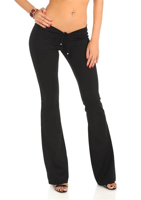 Hot Sexy Lace Fold Flare Pants Black U Crotch Low Rise Waist Pants