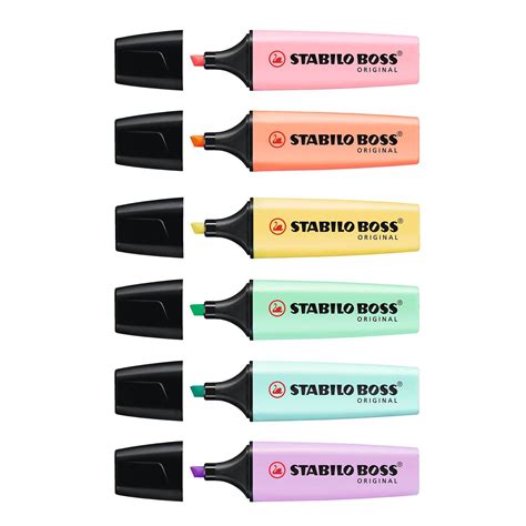 Stabilo Boss New Pastel Highlighter Pens Assorted 6 Colors Set Chisel