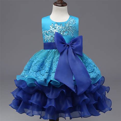Ruffles Ball Gown Girls Dress With Big Bow Embroidery Flower Girl