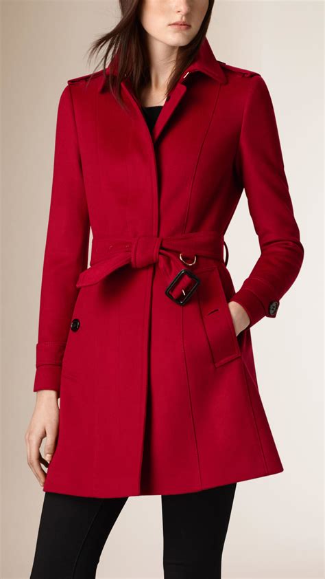 Lyst Burberry Pleat Detail Wool Cashmere Trench Coat In Red