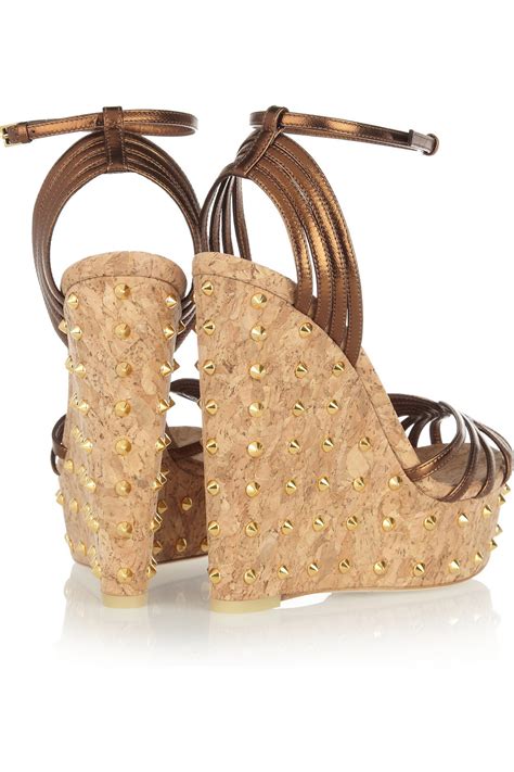 Gucci Studded Metallic Leather Platform Sandals In Metallic Lyst