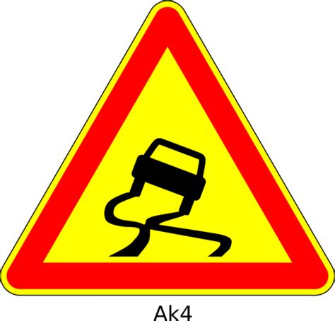 Vector Image Of Slippery Road Triangular Temporary Road Sign Public