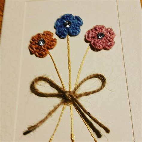 Crocheted Flower Card Flower Cards Crochet Crochet Flowers