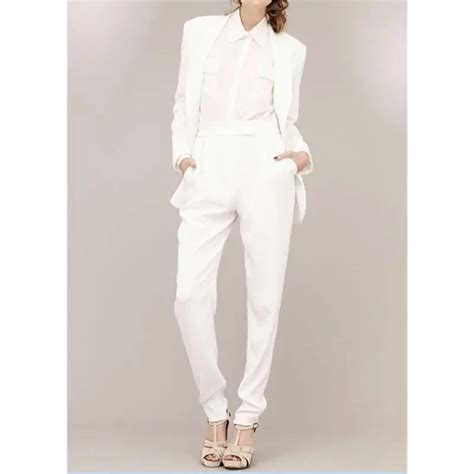 White Ladies Spring Comfort Pants Suit 2 Piece Custom Made Women