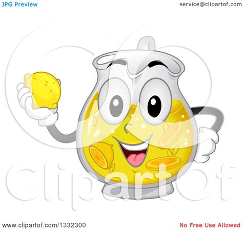 Clipart Of A Cartoon Pitcher Character With Lemonade Holding A Lemon