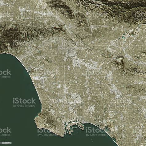 Los Angeles Topographic Map Natural Color Top View Stock Photo
