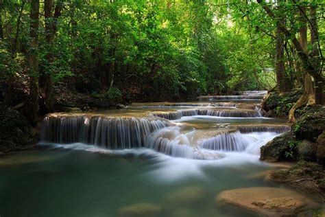 Waterfall Pools In Erawan National Park Kanchanaburi Thailand