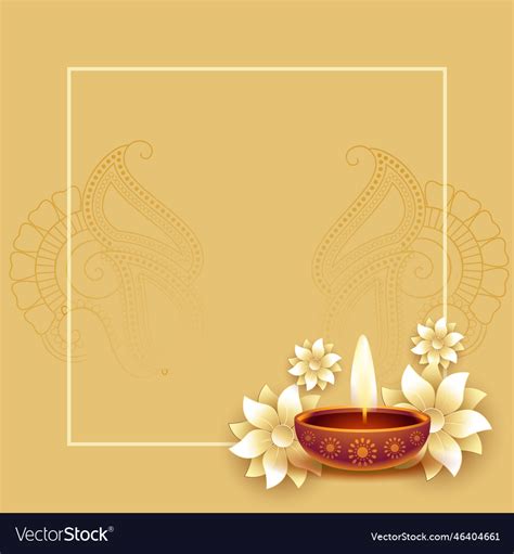 Happy Diwali Background With Diya And Flowers Vector Image
