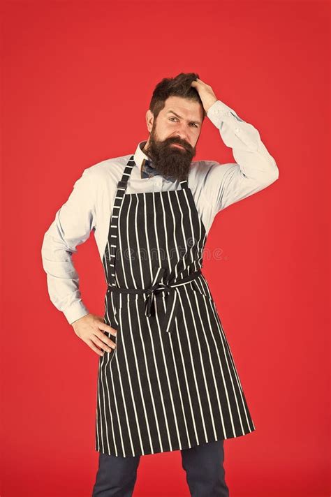 Modern Cafe Concept Cooking Modern Meals Man With Beard Cook Hipster Apron Hipster Chef Cook