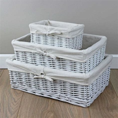 White Wicker Storage Basket Lined The Basket Company