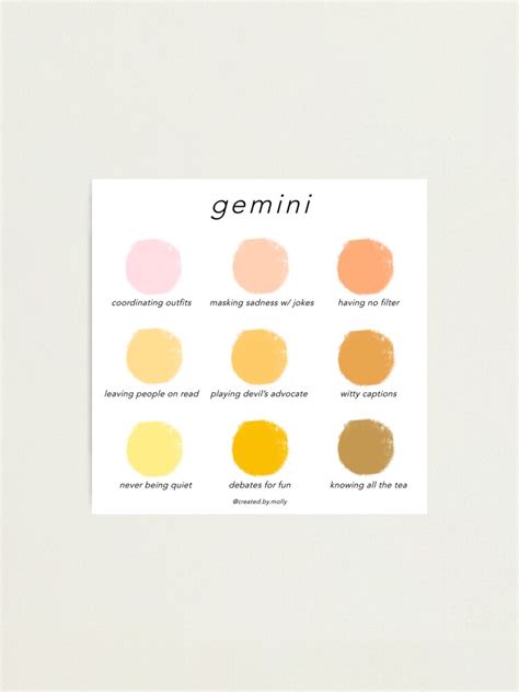 Gemini Color Chart Photographic Print For Sale By Createdbymolly
