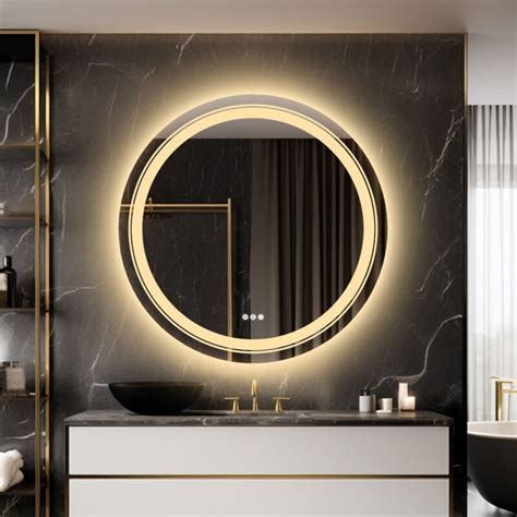 Large Round Led Illuminated Bathroom Mirror Dimmable Warm White Light