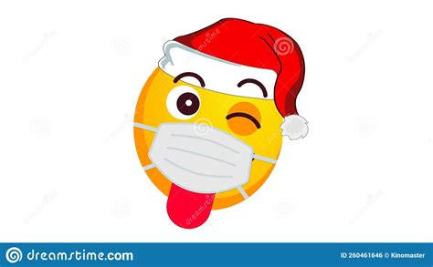 Yellow Emoji Ball Showing Tongue And Winking In Santa Claus Hat And