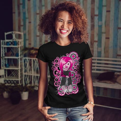 Wellcoda Cute Emo Girl Cool Music Womens T Shirt Emo Casual Design