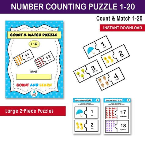 Number Matching 1 20 Number Counting 1 20 Number Puzzle Etsy