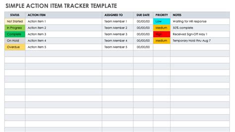 Project Action Tracker Template
