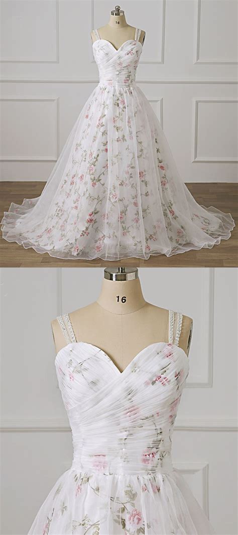 White Floral Tulle Sweetheart Neck Long Formal Prom Dress Evening