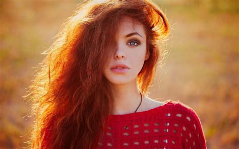 wallpaper sunlight women outdoors redhead model depth of field long hair blue eyes