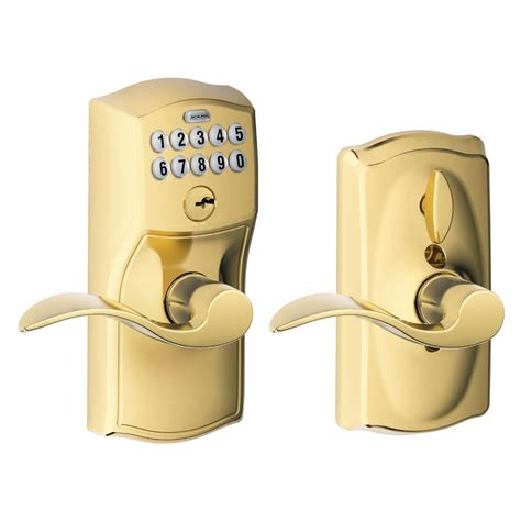 Schlage Accent Bright Brass Keypad Electronic Door Lever With Camelot