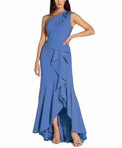  Papell One Shoulder Beaded Ruffled Gown Reviews Dresses