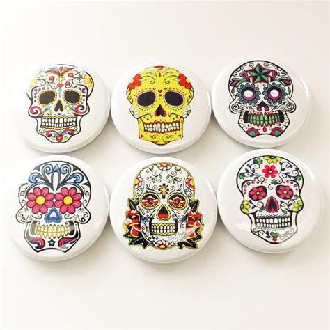 Day Of The Dead Sugar Skull Magnets Pinbacks Coaster Decor Dia Etsy