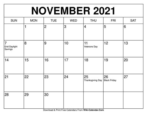 Free Printable Year 2021 Calendar With Holidays