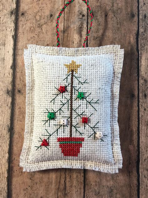 cross stitch button tree christmas ornament folk art holiday etsy in 2021 cross stitch tree